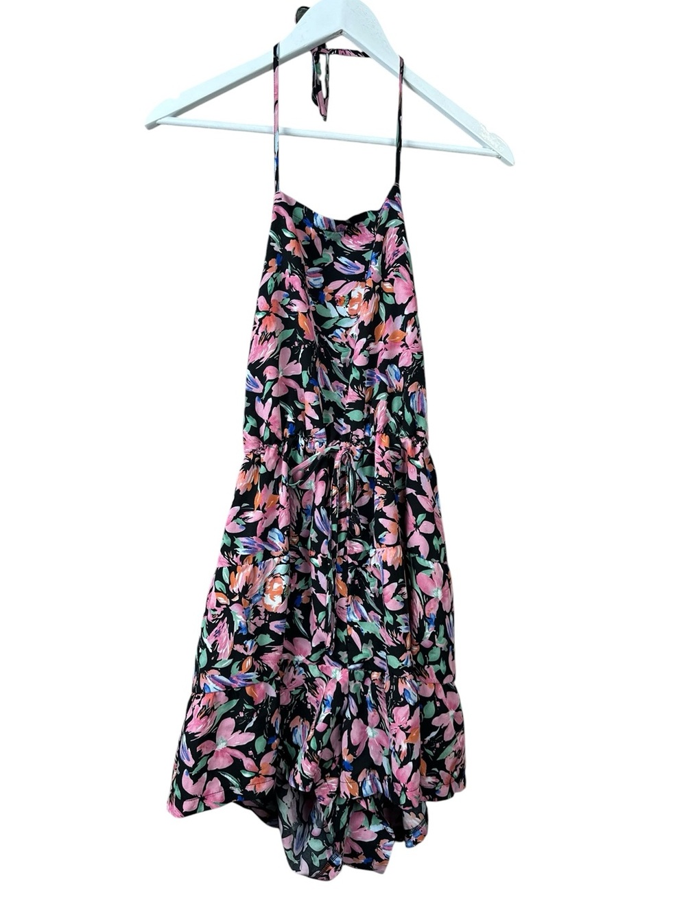 Shein Pink Black Tropical Floral Halter Romper Women Sz L